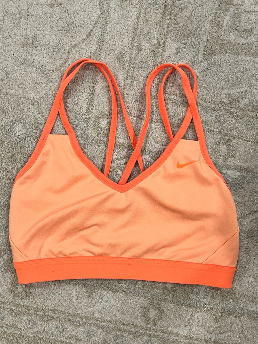 Nike‎ Indy Dri-Fit Strappy Sports Bra Peach Coral Light Support Yoga Sz M Y2K